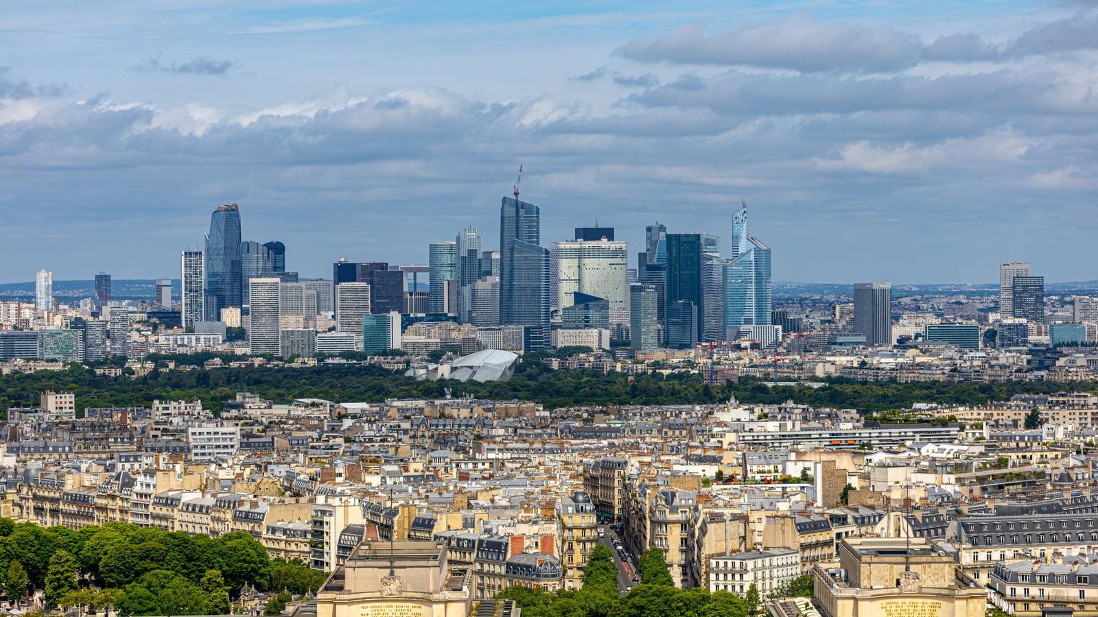A panoramic view of the La Défense business district skyline in Paris.